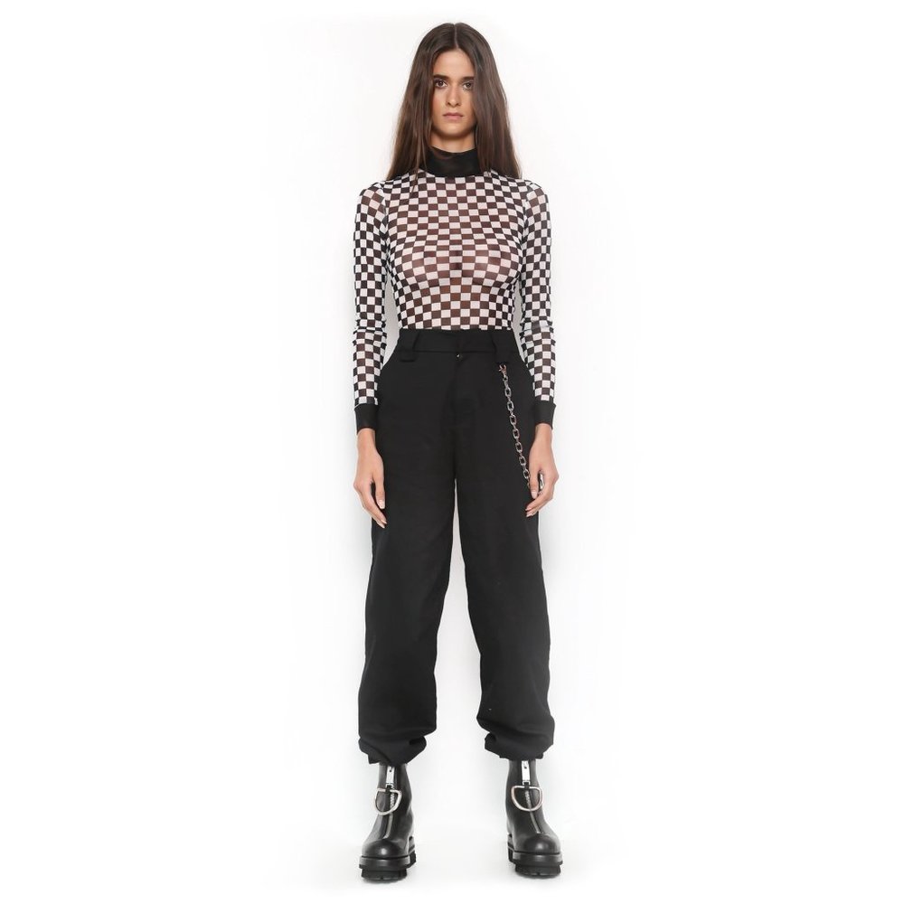 I AM GIA Black/White Checkered 'Nightrider' Bodysuit